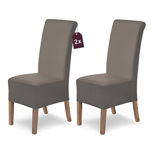 SCHEFFLER-Home Stuhlhussen 2er Set Lena Taupe/elastische und langlebige Hussen für Stühle/Robustes Freischwinger Hussen Set/Stuhlhussen Stretch/Stuhl Hussen waschbar von sh SCHEFFLER-HOME LIVE HOMESTYLE