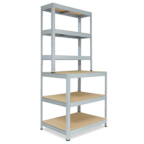 shelfplaza® 190x100x60cm Profi Werkbank Regal Schwerlast verzinkt mit 6 Böden à 166kg Tragkraft/Metall Schwerlast Steckregal Schwerlastregal Stufenregal Metall Regalsystem/Regale Lagerregale von shelfplaza