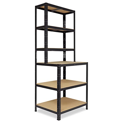 shelfplaza® 190x80x60cm Black Werkbank Regal Schwerlast schwarz mit 6 Böden à 145kg Tragkraft/Metall Schwerlast Steckregal Schwerlastregal Stufenregal Metall Regalsystem/Regale Lagerregale von shelfplaza