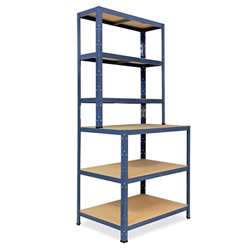 shelfplaza® 190x80x60cm Home Werkbank Regal Schwerlast blau mit 6 Böden à 145kg Tragkraft/Metall Schwerlast Steckregal Schwerlastregal Stufenregal Metall Regalsystem/Regale Lagerregale von shelfplaza