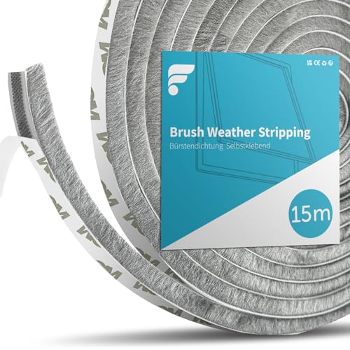 shinfly 15M Bürstendichtung Türdichtung Selbstklebend, 9 mm(B) x 15mm(D) Bürstendichtung Rolladen für Tür, Fenster, Schiebetür, Kleiderschränk Staub- und Fliegenschutz (Grau, 15M) von shinfly