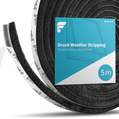 shinfly Bürstendichtung Türdichtung Selbstklebend 9 mm(B) x 15mm(D) x5M(L), Bürstendichtung Rolladen für Tür, Fenster, Schiebetür, Kleiderschränk Staub- und Fliegenschutz (Schwarz, 5M) von shinfly