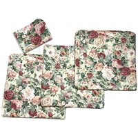 Abgesetzte Vintage Croscill Arbor Rose Vorhänge Set Panels Valances Muster Druck Creme Off Weiß Rosa Grün Floral Print Luxus 90Er Jahre von shopatTheArchive