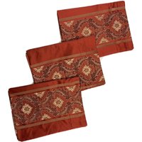 Set Von 3 Luxus Bestickten Valances Vorhänge Zimt Rot Satin Gold Kunstseide Tan Jacquard Ausgefallene Fensterbehandlungen Gewürz Gestreift Home von shopatTheArchive