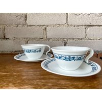 2Er Set, Corelle, Altstadt Blau, Tassen, Untertassen, Vintage, 1970Er Jahre von shoptigertiger