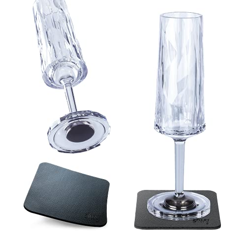 silwy® HIGH-TECH-Kunststoff-Magnet-Gläser inkl. Metall-Nano-Gel-Pads – rutschfeste Campinggläser, Boot- und Yachtzubehör (Sekt // 0,15 l // 2er Set) von silwy einfach anziehend.