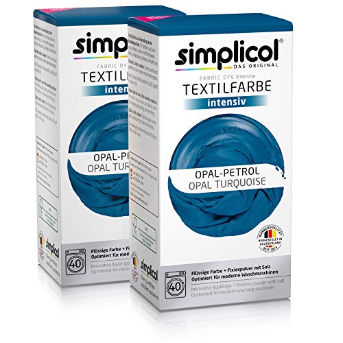 simplicol Textilfarbe intensiv (18 Farben), Opal-Petrol 1811 2er Pack: Einfaches Färben in der Waschmaschine, All-in-1 Komplettpackung von simplicol