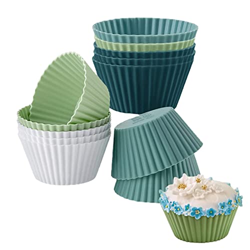 sinzau 12 Stück Muffinform Silikon, Wiederverwendbare Muffinförmchen, 4 Farben Backformen aus Silikon, Cupcake Formen für Kuchen, Eincreme und Pudding von sinzau