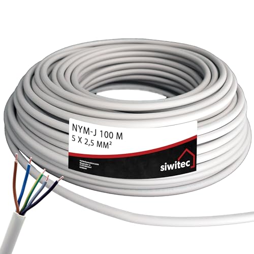 siwitec NYM-Kabel, NYM-J 5x2,5 mm², 100 m, Stromkabel, Mantelleitung, Installationskabel, Kabelring - Made in Germany von siwitec