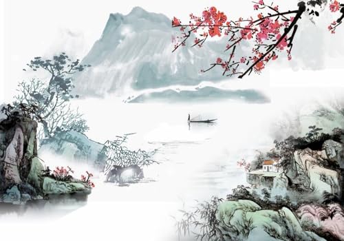 Fototapete 3d effekt Blau Tapete Schlafzimmer Wohnzimmer Aquarellblaues Landschaftsbild Mit Roten Pflaumenblüten 300cmx256cm Wandbelag, Wandbild, Wanddeko Fototapete 3d effekt Blau Tapete Schlafzimmer Wohnzimmer Aquarellblaues Landschaftsbild Mit Roten Pflaumenblüten 300cmx256cm Wandbelag, Wandbild, Wanddeko von skdhlifpj