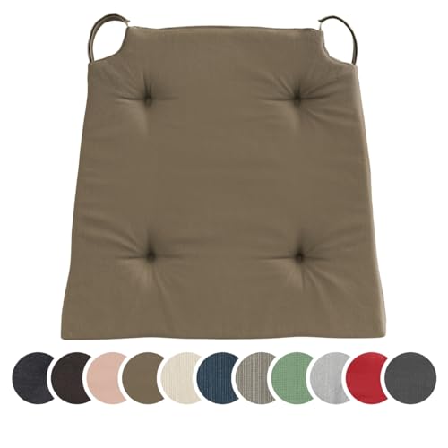 sleepling 2er Set Stuhlkissen, Sitzkissen für Indoor und Outdoor, mit Klettverschluss, 100% Baumwolle, Made in EU, Maße: 42 (vorne) 35 (hinten) x 40 x 5 cm, Taupe von sleepling