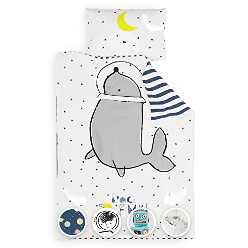 sleepwise Kinderbettwäsche 100x135 | Babybettwäsche Set für Kinder mit 1 Kissenbezug 40x60 cm | extraweiche Mikrofaser Kinder Bettwäsche Set für Mädchen und Junge mit Reißverschluss | Space Fun von sleepwise