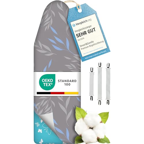 smart&gentle Made in Germany Turbo Bügelbrettbezug 120x45 in 5 Größen für Dampfbügeleisen - Bügeltischbezug mit 5 Schichten extra dick XL für Bügelflächenmaße 120-125 x 38-45 cm von smart&gentle