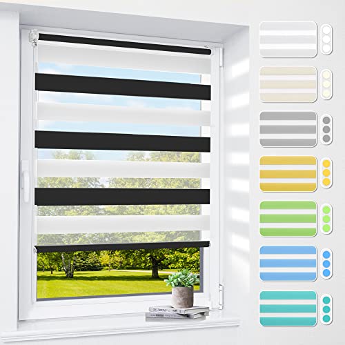 Doppelrollo klemmfix ohne Bohren, 60 x 140 cm (BxH) Schwarz-Weiß, 3-in-1 Rollos für Fenster & Tür, Fensterrollo innen lichtdurchlässig & verdunkelnd, Klemmrollo Duo Rollo Sonnenschutz & Sichtschutz von smartdemo