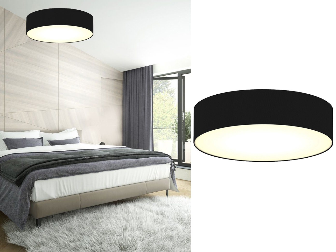 smartwares LED Deckenleuchte, Dimmfunktion, LED wechselbar, Warmweiß, große, Stoff Lampen-schirm Schwarz Designklassiker Treppenhaus Ø 60cm von smartwares