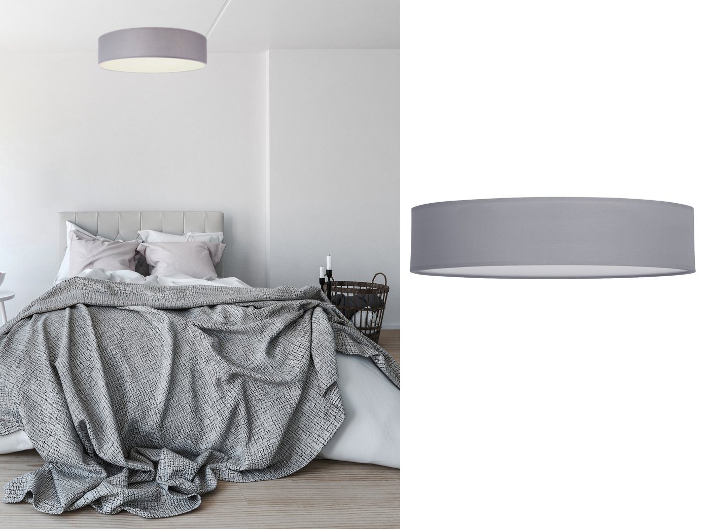 smartwares LED Deckenleuchte, Dimmfunktion, LED wechselbar, Warmweiß, große mit Stoff Lampen-schirm Grau Design-klassiker Treppenhaus Ø 50cm von smartwares