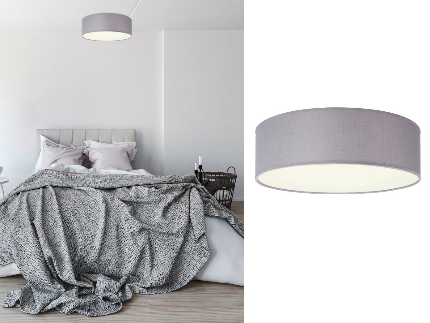 smartwares LED Deckenleuchte, Dimmfunktion, LED wechselbar, Warmweiß, mit Stoff Lampen-schirm Grau, Design-klassiker für Treppenhaus, Ø 30cm von smartwares