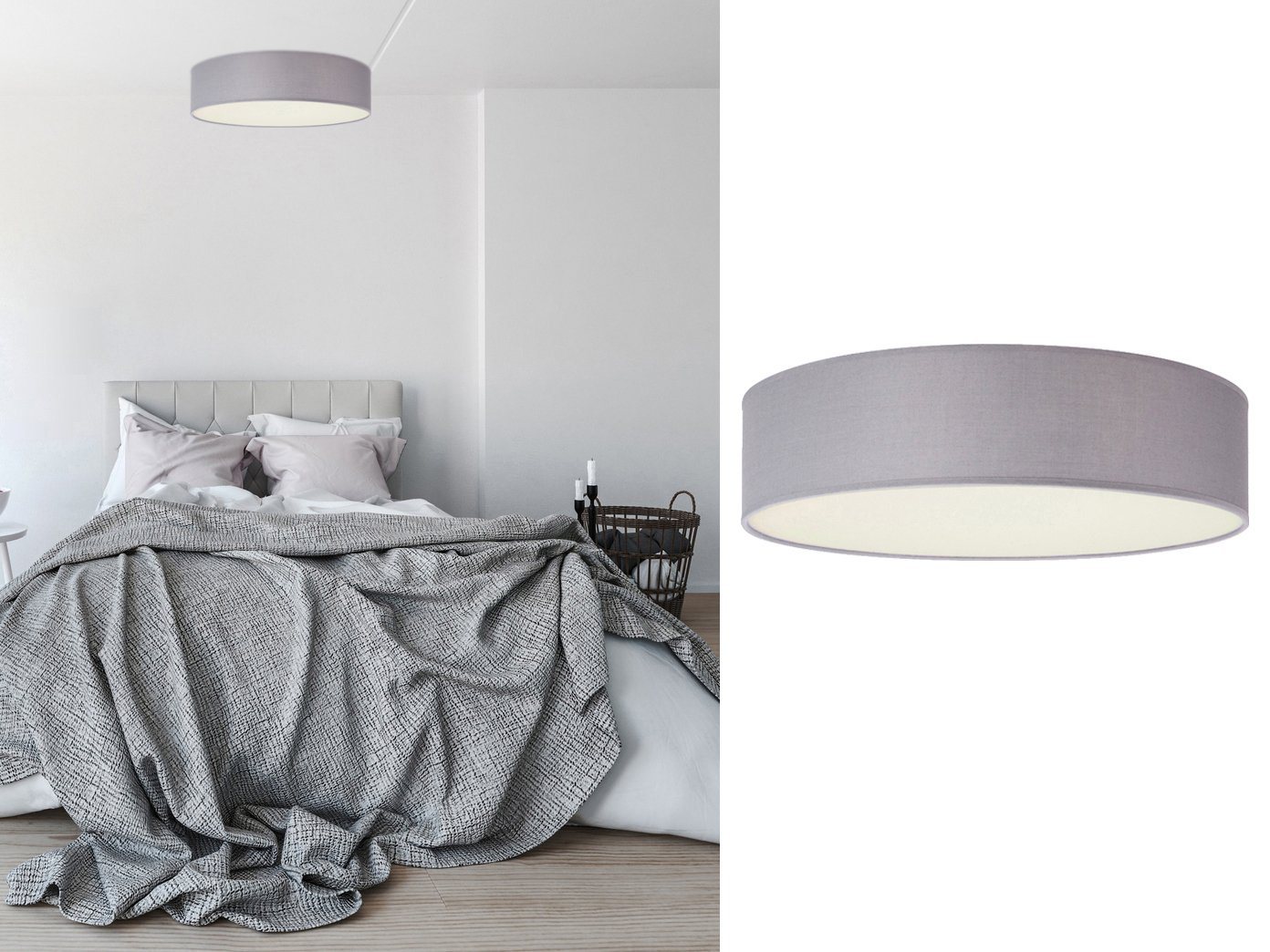 smartwares LED Deckenleuchte, Dimmfunktion, LED wechselbar, Warmweiß, mit Stoff Lampen-schirm Grau Design-klassiker für Treppenhaus, Ø 40cm von smartwares