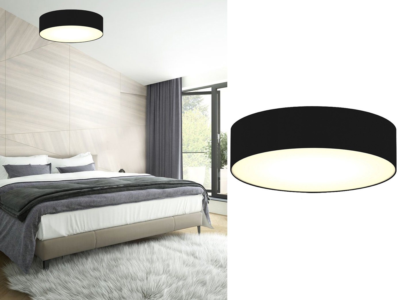 smartwares LED Deckenleuchte, Dimmfunktion, LED wechselbar, Warmweiß, mit Stoff Lampen-schirm Schwarz, Design-klassiker Treppenhaus, Ø 40cm von smartwares