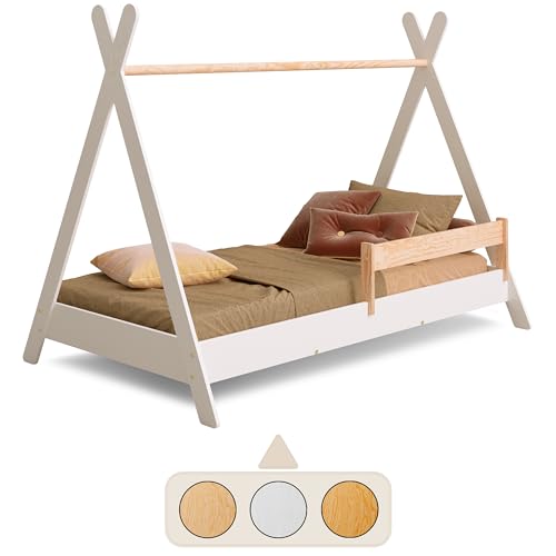 smartwood Tipi Kinderbett 90x160 mit Lattenrost und Rausfallschutz - Montessori Hausbett für Jungen und Mädchen - Bett aus Kiefernsperrholz mit Rausfallschutz und Lattenrost - 160x90 - Weiß von smartwood