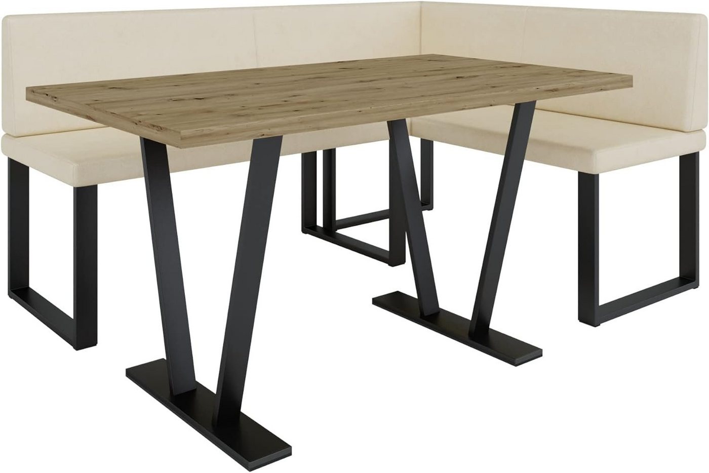 AN-MOEBEL4U Eckbankgruppe Alina Metall mit Tisch, Moderne Sitzecke perfekt für Ihr Esszimmer, Küche (128x168/142x196) von AN-MOEBEL4U