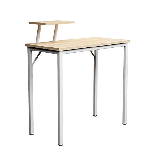 soges Schreibtisch Computertisch Kleiner Arbeitstisch Bürotisch aus Holzwerkstoff und Metallrahmen,mit Ständer,PC Laptoptisch Studie Tisch für Zuhause und Büro,80 * 40CM,Hell Eiche von soges