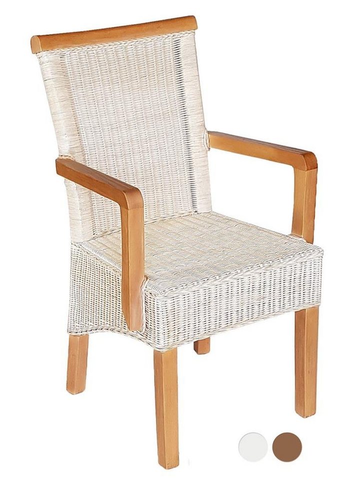 soma Sessel Soma Esszimmer-Stuhl mit Armlehnen Rattanstuhl weiß Perth mit/ohne Sit, Stuhl Sessel Sitzplatz Sitzmöbel von soma