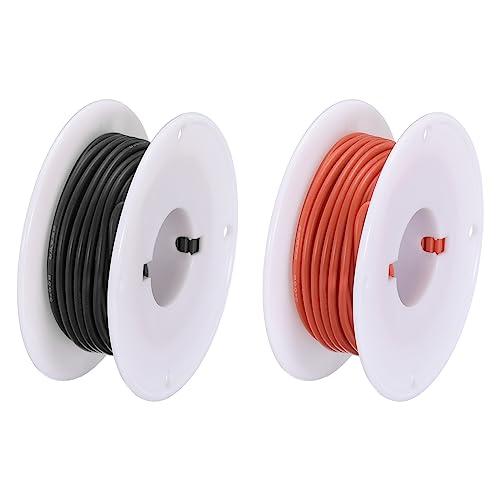 sourcing map 22 Gauge Silikon Draht 22AWG Elektrisch Draht Verseilter Draht Flexibel Verzinkt Kupfer Draht Hochtemperatur Anschluss Draht Spule Schwarz und Rot 7.5m/24.6ft 2Stk von sourcing map