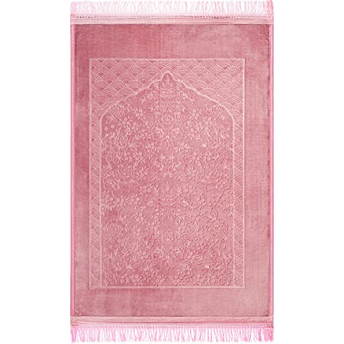 spar-home Gebetsteppich für Frauen – Weiche Teppich für Salah Beten Dicker Stoff Gebetsmatte für Erwachsene und Kinder Ideal als Badematte (Rosa) von spar-home