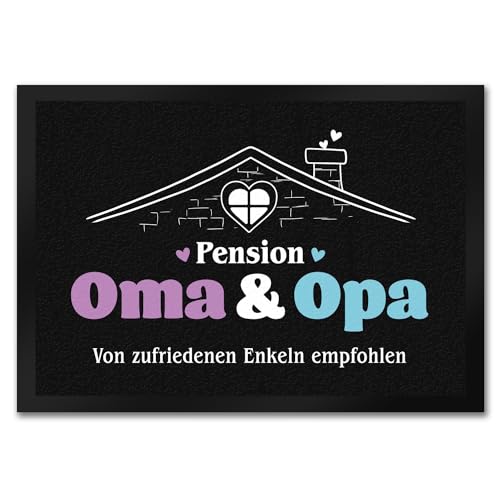 speecheese Pension Oma & Opa Fußmatte in 35x50 cm mit Spruch Von zufriedenen Enkeln empfohlen EIN bunter Türvorleger für die Großeltern Wohnungseinweihung ausgefallene Fußabtreter Türmatte von speecheese