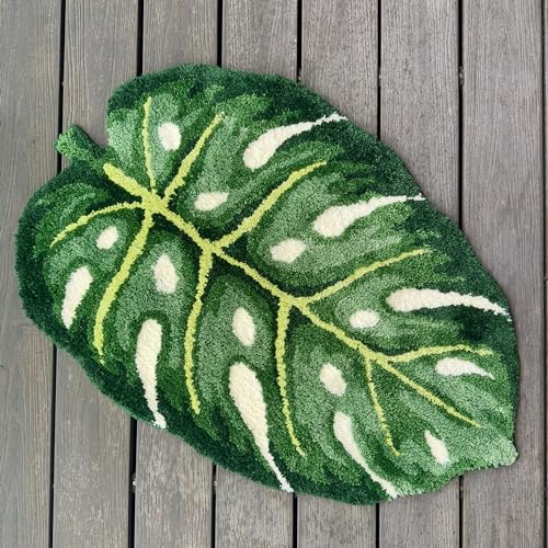 stitchworn Monstera Leaf Teppich, getuftet, grün, waschbar, Badematte, Heimdekoration, für Schlafzimmer, Badezimmer, Büro, Boden, Pflanzenzimmer von stitchworn