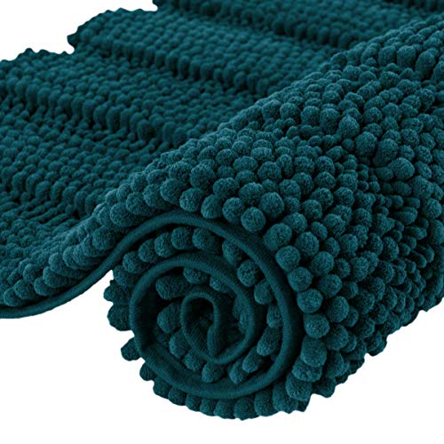 subrtex Badematte aus Plüsch, gestreift, Chenille, weich, für Badezimmer, maschinenwaschbar, 40 x 60 cm, blau grün von subrtex