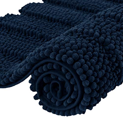 subrtex Badematte aus Plüsch, gestreift, Chenille, weich, für Badezimmer, maschinenwaschbar (40 x 60 cm, Marineblau) von subrtex