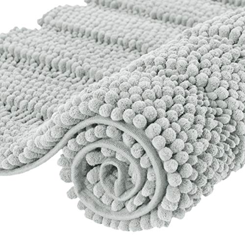 subrtex Badematte aus Plüsch, gestreift, Chenille, weich, für Badezimmer, maschinenwaschbar (40 x 60 cm, hellgrau) von subrtex