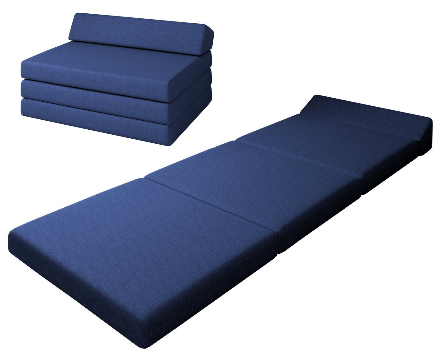 Klappmatratze Premium Klappmatratze mit Kopfteil, sunnypillow, 120x220x10cm Blau, 4-teilige Faltmatratze mit abnehmbarem Bezug von sunnypillow