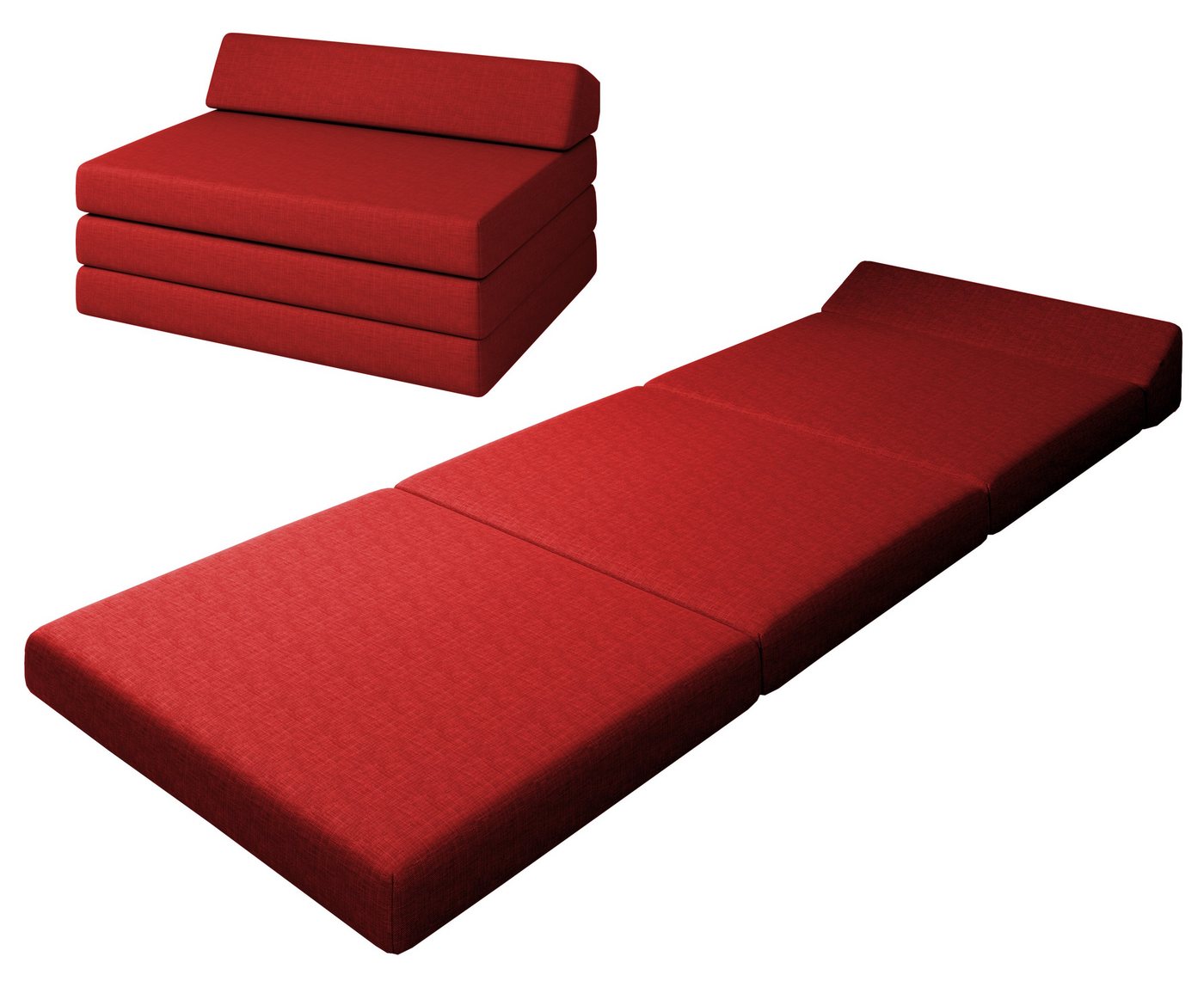 Klappmatratze Premium Klappmatratze mit Kopfteil, sunnypillow, 120x220x10cm Rot, 4-teilige Faltmatratze mit abnehmbarem Bezug von sunnypillow