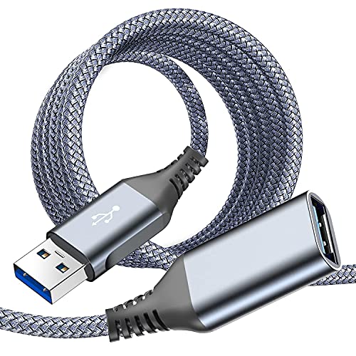 USB 3.0 Verlängerung Kabel 3M, USB Verlängerungskabel USB A Stecker auf A Buchse Nylon USB Kabel Verlängerung 5Gbps Superschnelle für Kartenlesegerät,Tastatur, Drucker, Scanner, Kamera, Hubs-Grau von sweguard