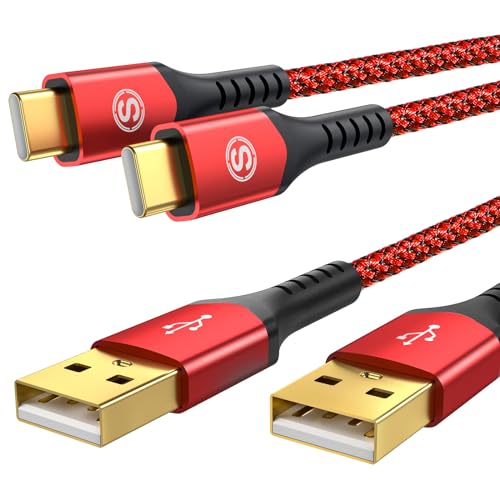 sweguard USB C Kabel [2Stück 3m] USB Type C Ladekabel Nylon Typ C Kabel für Samsung Galaxy S10 S9 S8 Plus,Note10,Note9,M31,M30s,M20,A20e,A71,A51,A50,A40,A10e,A7,Mi9,Mi8,Redmi Note8 Pro,LG G7 (Rot) von sweguard
