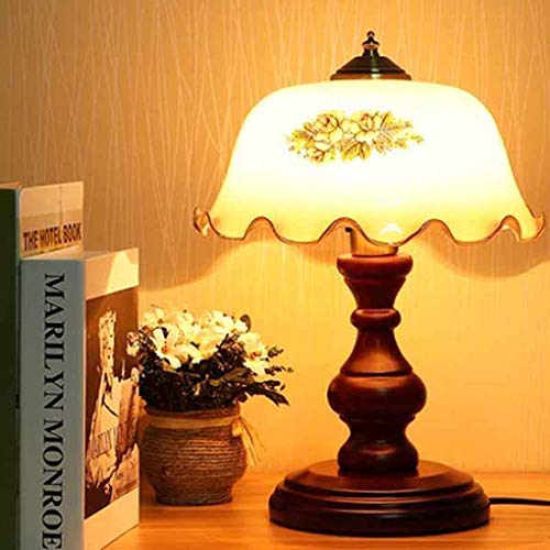 sxysxysxy Tischleuchte Vintage Holz Tischlampe Retro Amerikanischen Landhaus Nachttischlampe Glasschirm Einfache Schreibtischlampe Schlafzimmer für Wohnzimmer Hotel Café E27 von sxysxysxy