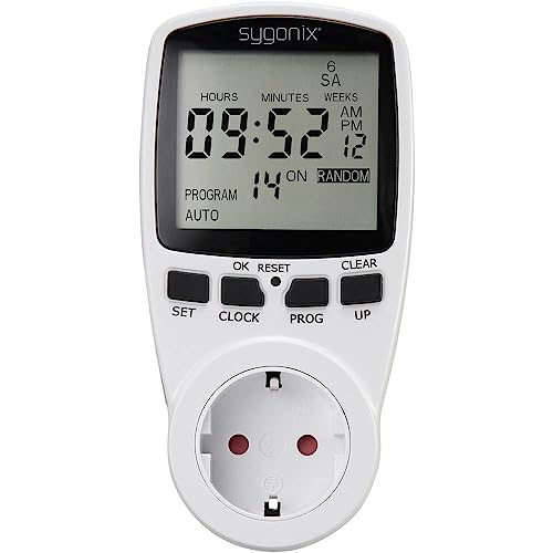 Sygonix 1625525 Steckdosen-Zeitschaltuhr digital Wochenprogramm 3680 W Timer-Funktion, Start/STOPP-Funktion, Zufallsfun von sygonix