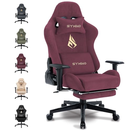 symino Gaming Stuhl, Atmungsaktiver Bürostuhl, Hochwertiger-Stoff, So weich wie EIN Pelz, Ergonomischer PC Stuhl, Verstellbarer Drehbarer Task Stühle mit Fußstütze, Rot von symino