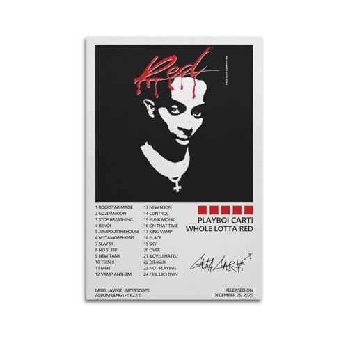 szzmyo Playboi Carti Poster, ganzes rotes Lotta-Album-Poster, dekoratives Gemälde, moderne ästhetische Leinwandposter, Schlafzimmer-Kunst, Wohnzimmer-Dekoration, Poster, 30 x 45 cm, ungerahmter Stil von szzmyo