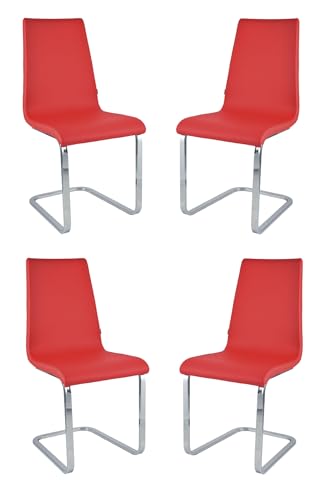 Tommychairs - 4er Set Freischwinger-Stühle BERLIN mit hochfestem rechteckigem Freischwingergestell aus Stahl und Sitzflaeche aus mehrschichtigem Holz gepolstert und mit rotem Kunstleder bezogen von t m c s