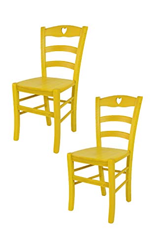 t m c s Tommychairs - 2er Set Stühle Cuore für Küche und Esszimmer, Robuste Struktur aus Buchenholz, in Anilinfarbe Gelb lackiert und Sitzfläche aus Holz von t m c s