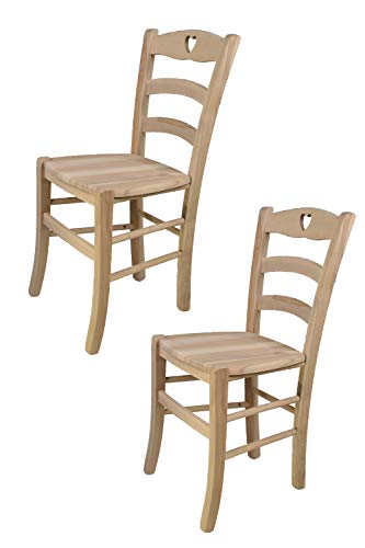 t m c s Tommychairs - 2er Set Stühle Cuore für Küche und Esszimmer, robuste Struktur aus poliertem Buchenholz, unbehandelt und 100% natürlich, Sitzfläche aus poliertem Holz von t m c s