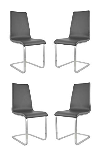 Tommychairs - 4er Set Freischwinger-Stühle BERLIN mit hochfestem rechteckigem Freischwingergestell aus Stahl und Sitzflaeche aus mehrschichtigem Holz gepolstert und mit dunkelgrauem Kunstleder bezogen von t m c s