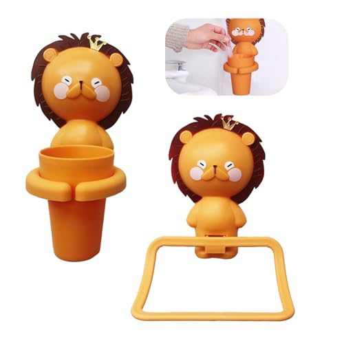 Tangger 2PCS Zahnbürstenhalter Kinder Kinderzahnbürstenhalter mit Tasse Handtuchhalter für Kinder zahnputzbecher mit zahnbürstenhalter Cartoon (Löwe) von tangger