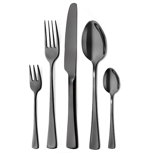 Targzier Besteck Set 6 Personen, 30-teilig Edelstahl Besteck Schwarz, Schwarz Besteck Set mit Messer Gabel Löffel, Hochwertiges Edelstahlbesteck, Spülmaschinenfest. von targzier