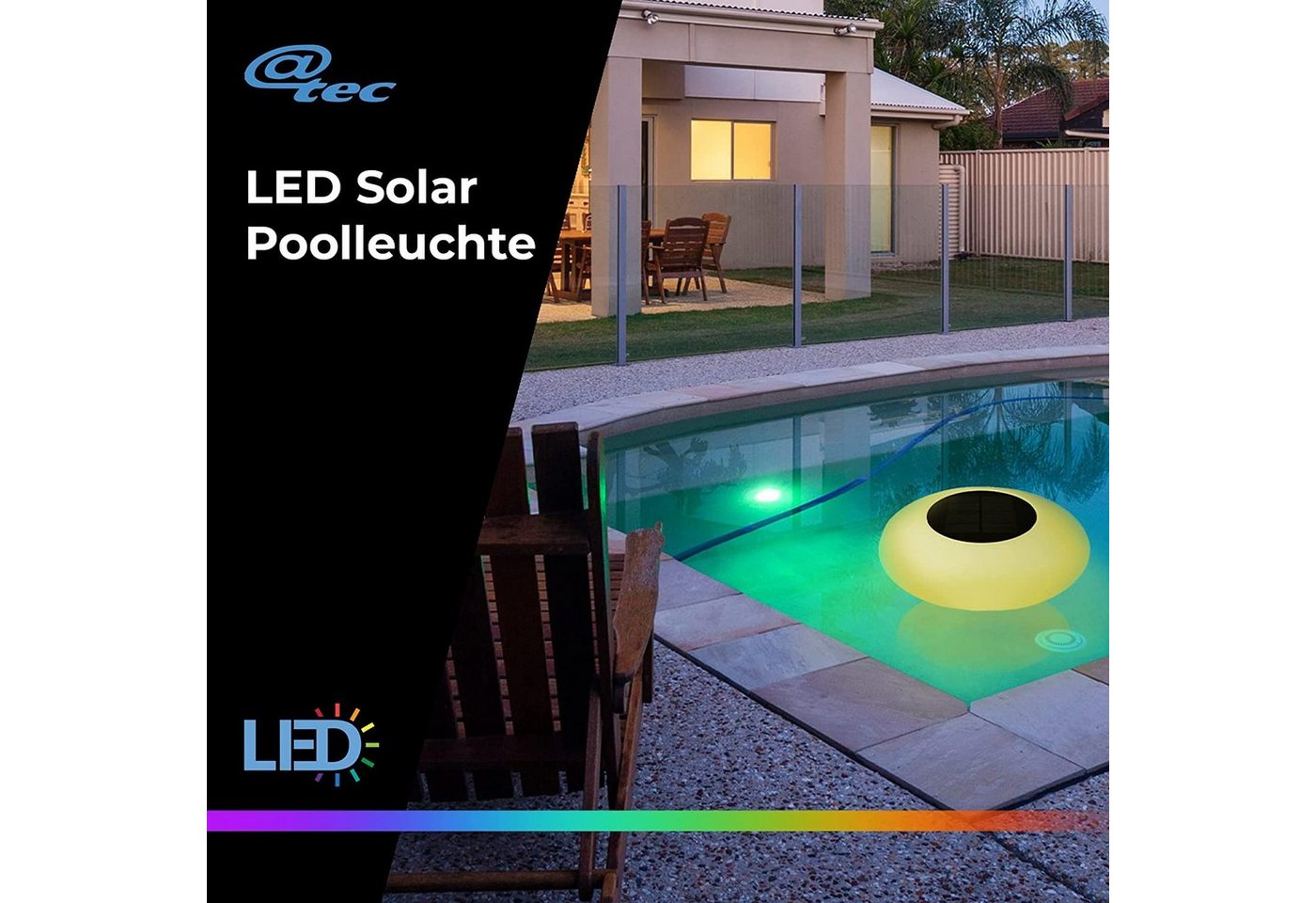 @tec Pool-Lampe schwimmendes Pool Licht (Dm. 25 cm), Solar, LED, LIcht, Teichleuchte, Gartenbeleuchtung, Schwimmdeko für Außen, RGB, Farbwechsel, mit Fernbedienung von @tec