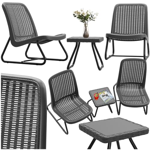 tectake® Gartenmöbel Set für 2 Personen, Outdoor Möbel wetterfest für Balkon, als Gartenlounge, Terrassenmöbel, Sitzgruppe mit 2X Loungesessel und 1x Gartentisch Beistelltisch, Rattan Optik von tectake